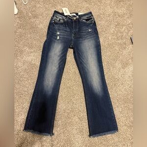 Women's Distressed Ankle Jeans in Dark Blue